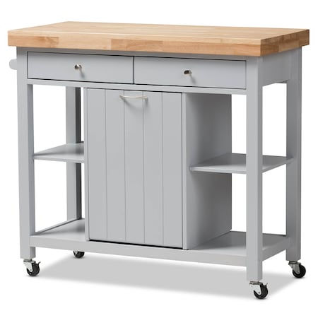 Baxton Studio Hayward Coastal and Farmhouse Light Grey Wood Kitchen Cart 143-7947